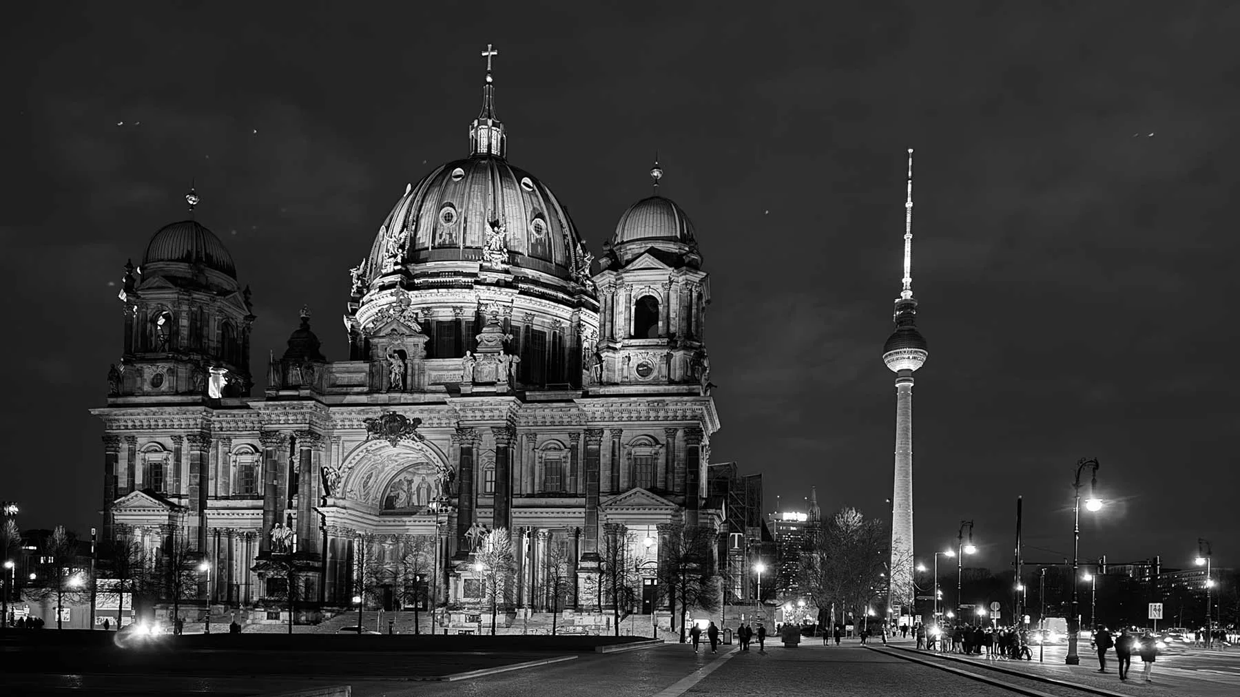 Berlin Dom and TV Tower at night